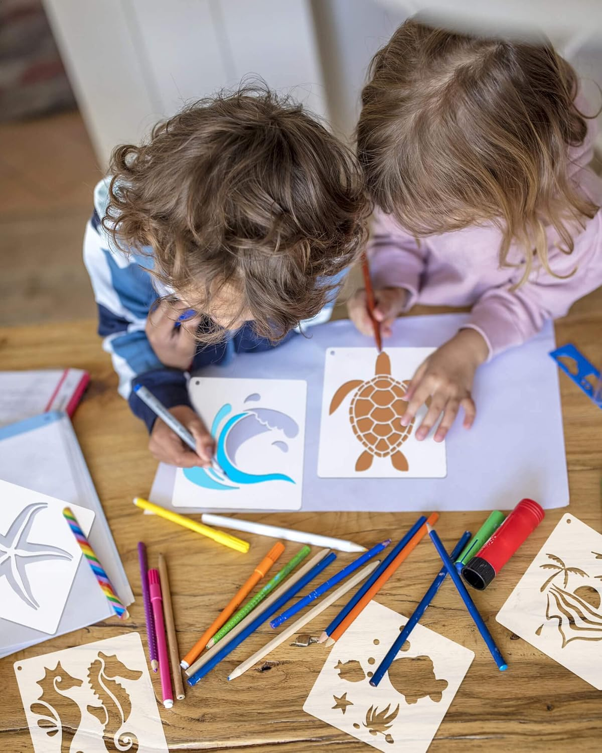 Vomika 36PCS Reusable Ocean Creatures Stencils, Sea Animal PET Template, DIY Craft Paint Stencil with Metal Open Ring, for Painting on Floor Wall Wood Paper Fabric Furniture, 5.1X5.1 Inches image number 4