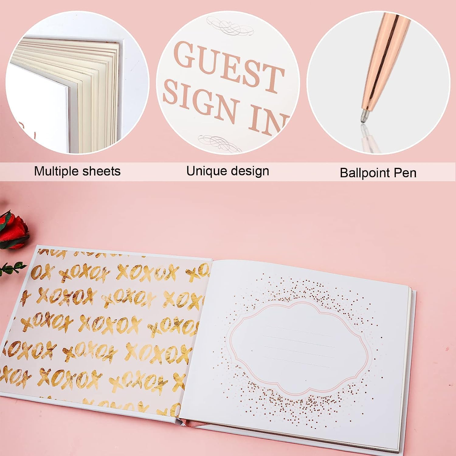 3Pcs Wedding Guest Book Set, White Wedding Memory Book Wedding Registry Guestbook, with Pen and Hard Cover Cherished Modern Script Wedding Book Blank Pages for for Wedding Baby Shower Birthday image number 5