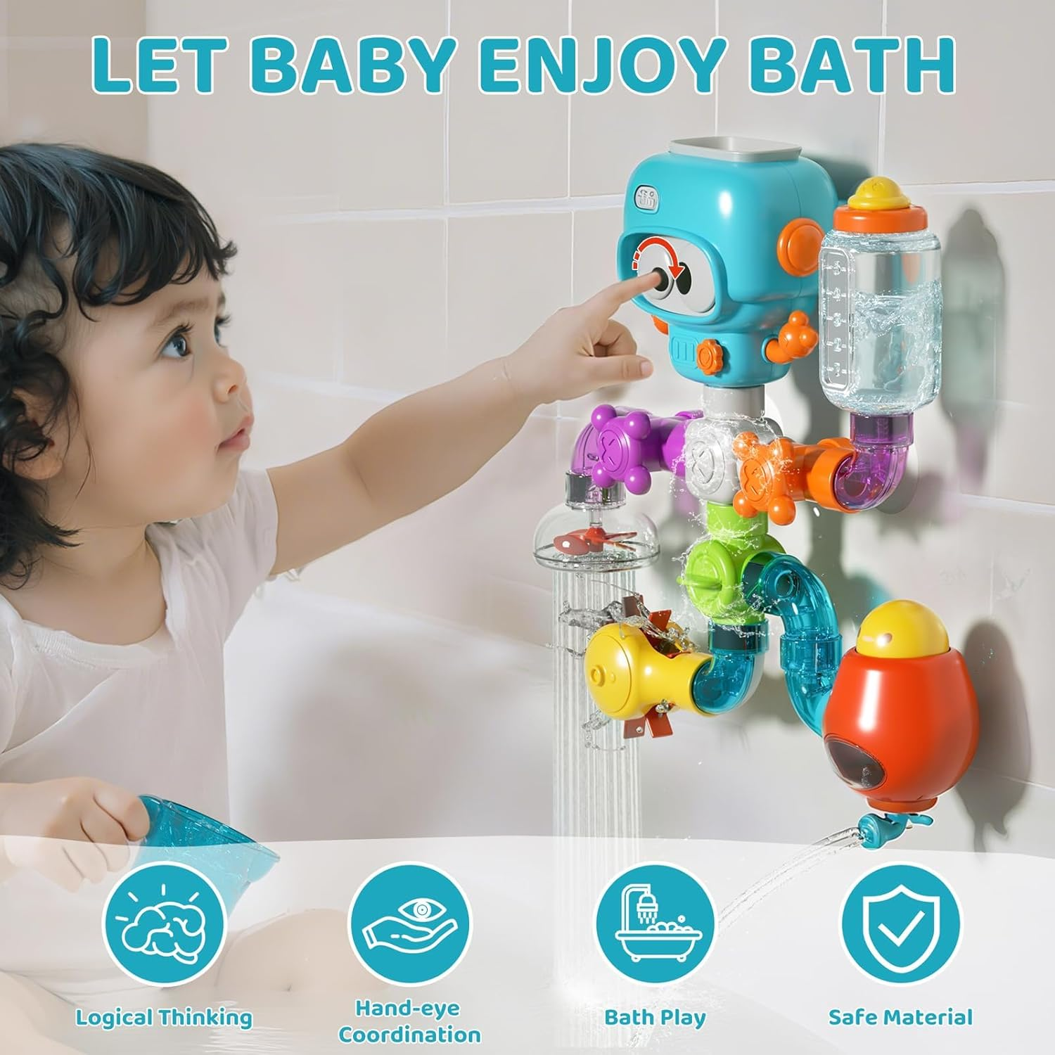 Bath Toys for Kids Ages 3-8, DIY Assembly Water Pipe Building Kit, Interactive Water Toy for Toddlers 3-8, Educational STEM Learning Boys and Girls image number 3