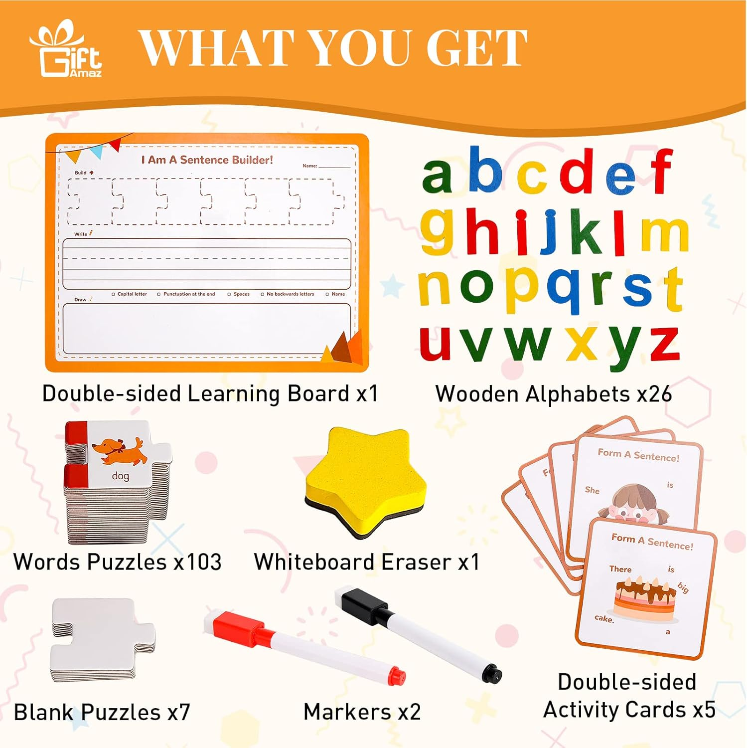 Giftamaz 145 PCS Sentence Building for Kids, Sight Word Games Puzzle, Special Education Classroom Must Haves, Montessori Grammar Reading Game, Speech Therapy Cardboard Birthday Toys for Kindergarten image number 2