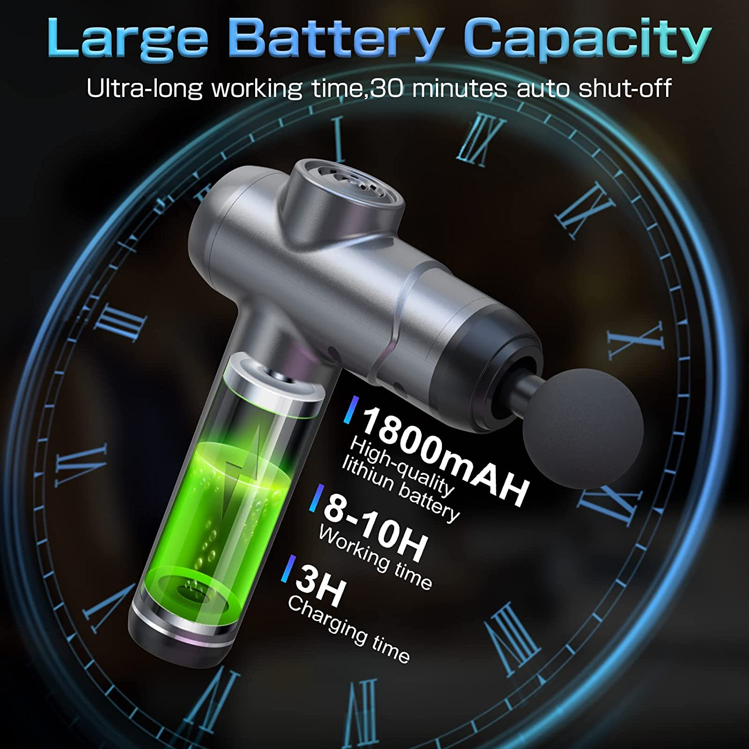 Massage Gun, Deep Tissue Massager Electric Handheld Massagers with 6 Heads 99 Adjustable Speeds Hand Massager with LCD Display Screen Rechargeable for Muscle Pain Relief Recovery image number 4