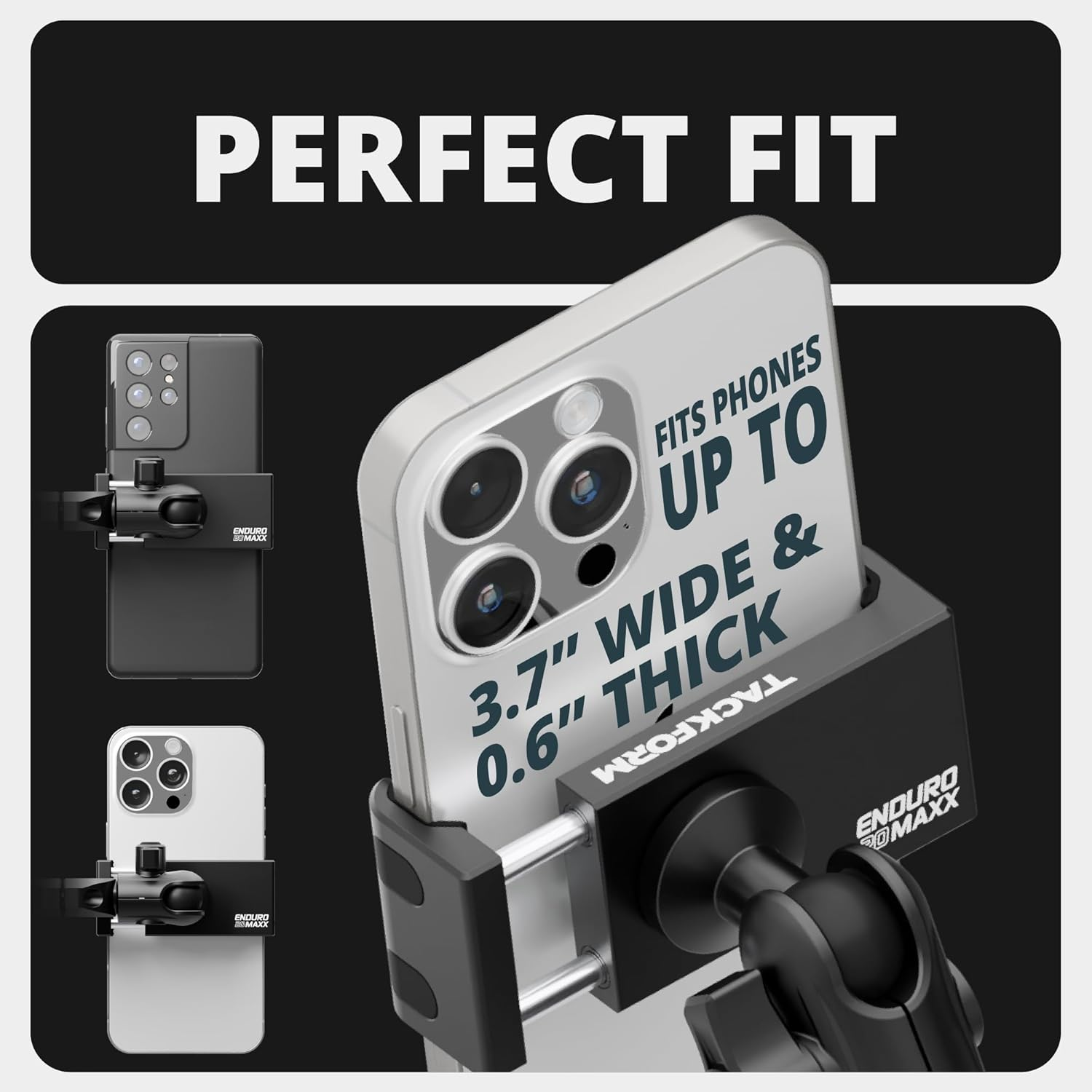 Tackform Black Motorcycle ALL METAL Phone Mount - 20MAXX Spring Cradle | BC3 Universal Clamp Fits 7/8" to 1-1/4" Handlebars | Aluminum | Compatible with Iphones, Galaxy Devices, More | Short Reach Arm image number 3