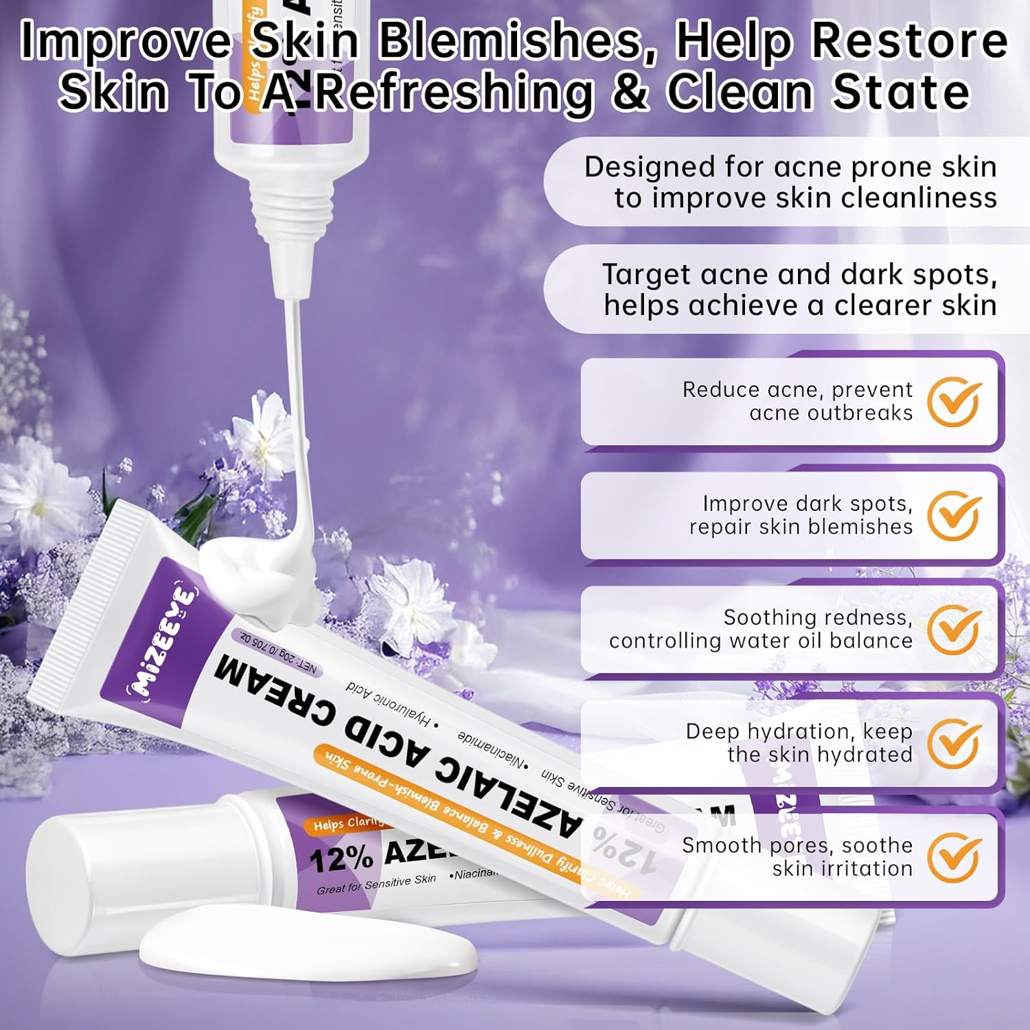 12% Azelaic Acid Cream with Niacinamide & Hyaluronic Acid, Face Moisturizer for Dark Spots, Acne, Redness & Pore Care, Azelaic Acid Serum for Sensitive Skin, Balances Oil, 20 G image number 4