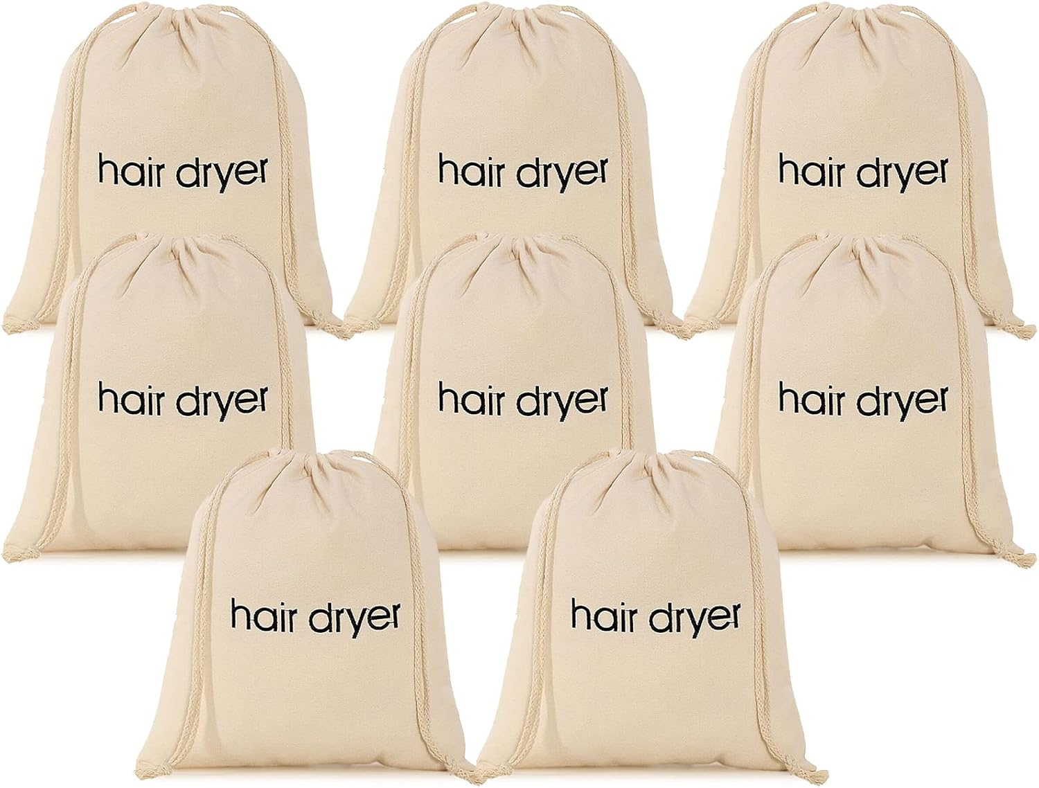 ERKXD 8 Pack Hair Dryer Bags Drawstring Bag Container Hair Dryer Bag for Travel Bathroom Beige