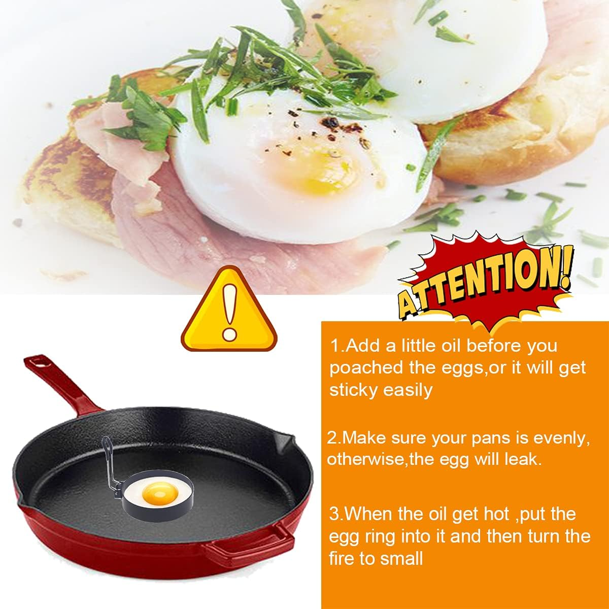 Pancake Ring for Griddle,2 Packs 6 Inch Omelette Ring for Griddle,6" Non-Stick Stainless Steel Pancake Egg Ring Crumpet Ring Omelet Griddle Ring Pancake Maker Cake Ring Creps Ring with Silicone Handle image number 6