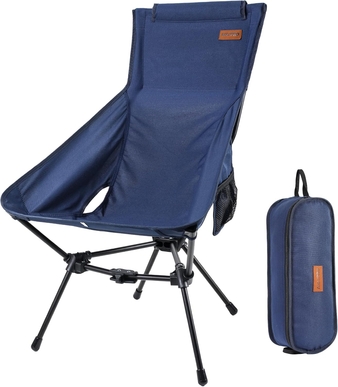 RISEPRO Upgraded Outdoor Camping Chair Portable Lightweight High Back Folding Camp Chairs with Sturdy Triangular Structure & 2-Sided Pocket for Outdoor Backpacking Hiking Travel Picnic Fishing Blue