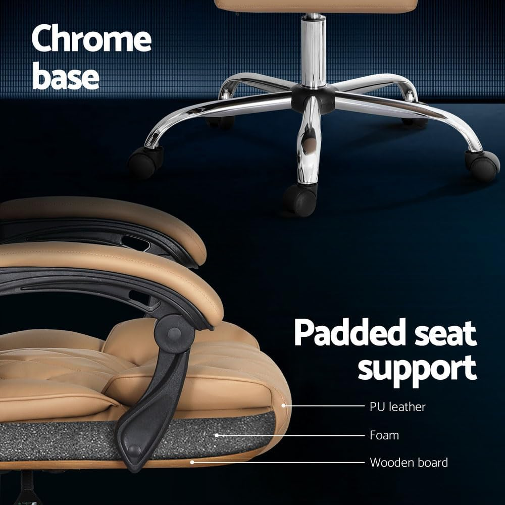 Artiss Ergonomic Office Chair, Leather Executive Desk Computer High Back Gaming Chairs with Comfortable Lumbar Support Wheels Swivel Height Adjustable Comfy Arms, for Home Work Study Bedroom Brown - Gray image number 4