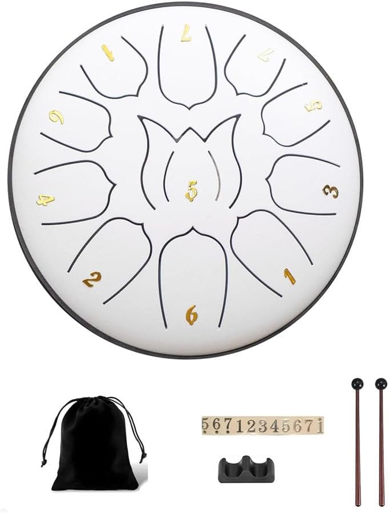 Steel Tongue Drum, Rain Drum with Bag, Handpan Drum Musical Instruments with Music Book, Drums Mallets, Mallet Holder, Finger Picks, Tongue Drum for Adult, Kids, 11 Notes 6 Inches (White) image number 2