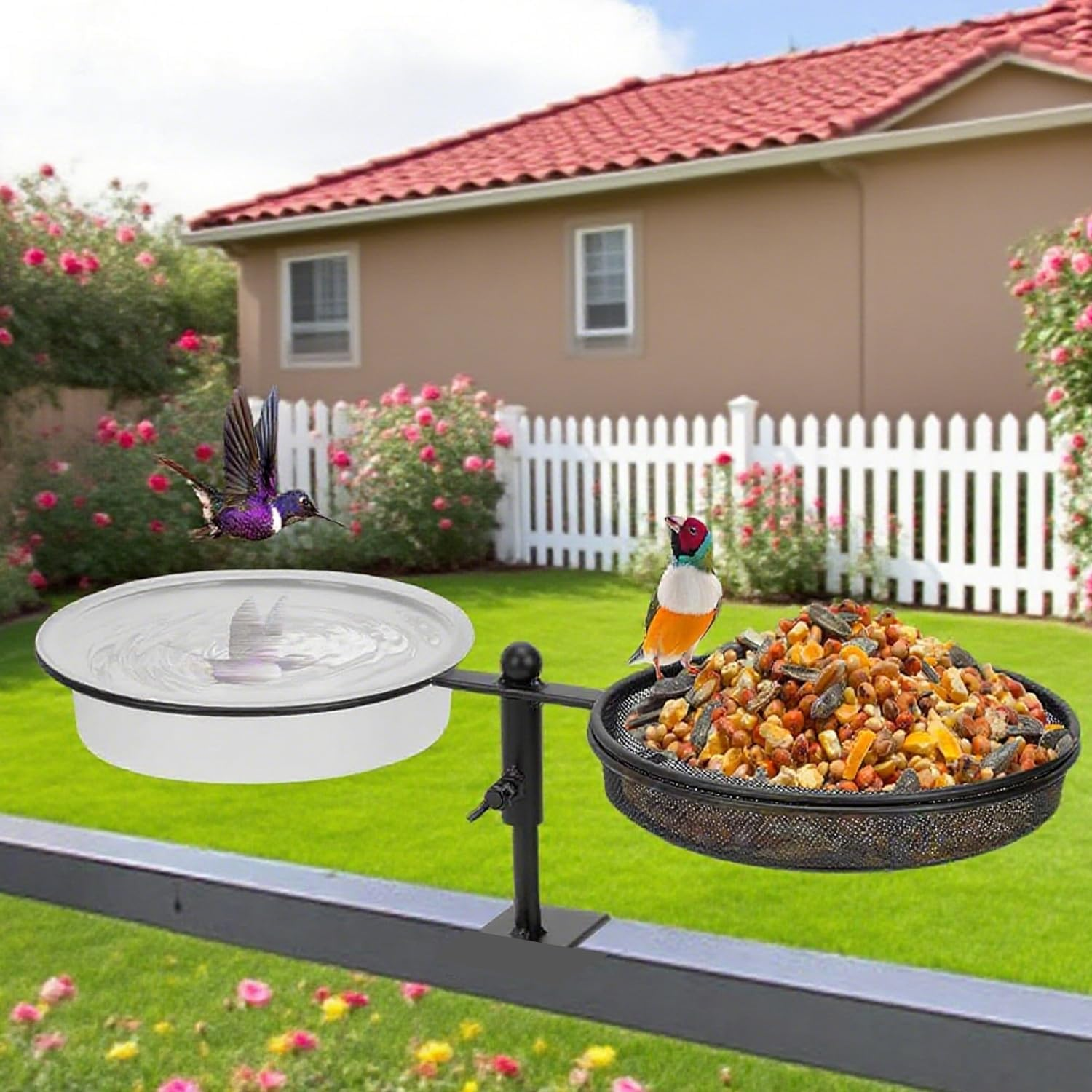 Xinghonyac Deck Bird Feeder, 2 in 1 Wild Bird Bath & Water Food Container Station, Detachable Platform Bird Feeder with Metal Mesh Tray and Water Bowl for Garden, Yard, Balcony, Outdoor Deck image number 4