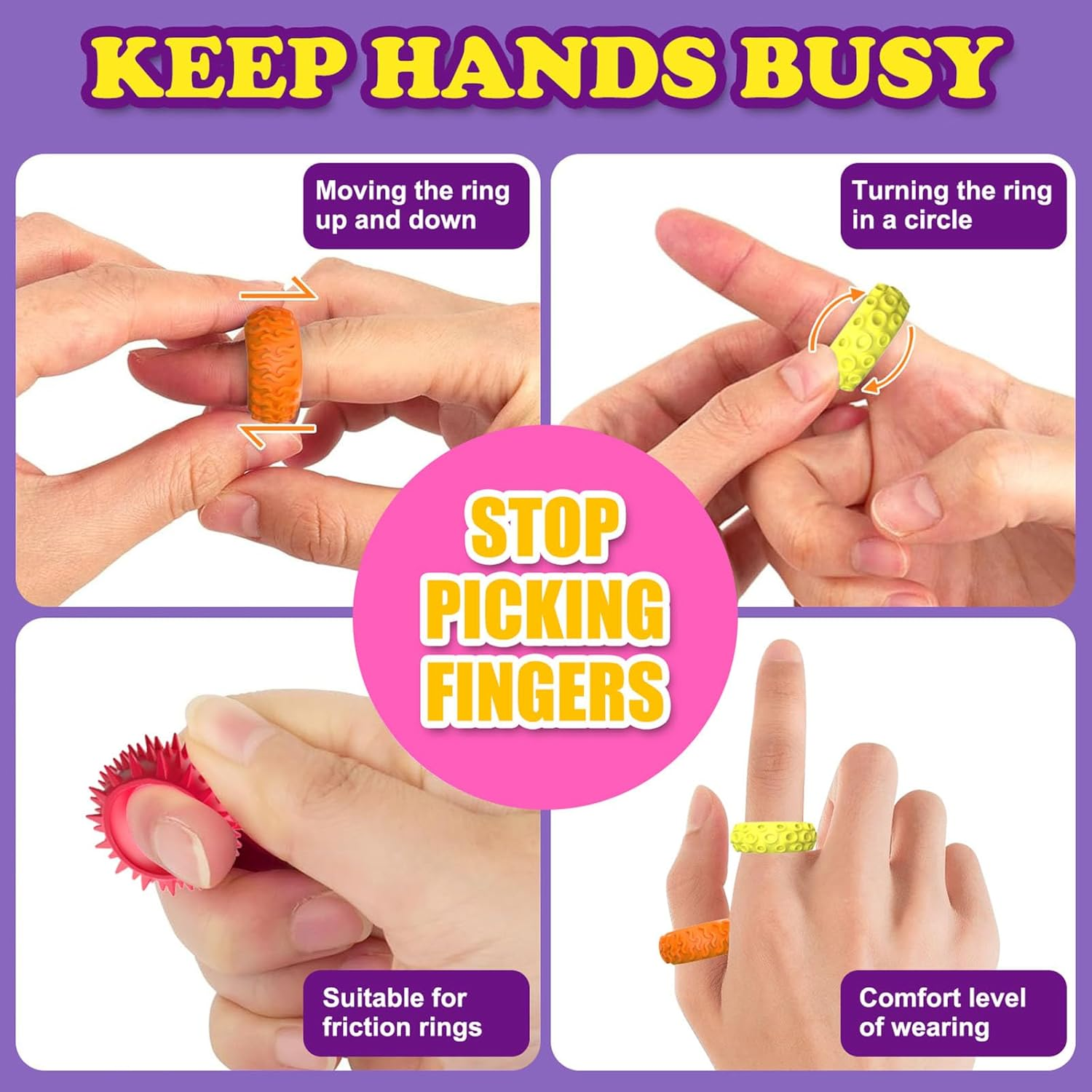 18 Pcs Fidget Sensory Rings for Adults & Kids &ndash; Quiet Finger Fidget Toys for Anxiety Relief, Autism Calming, ADHD Focus, Classroom & Student Prizes, Stress Texture Office Toys, Stocking Stuffers image number 3