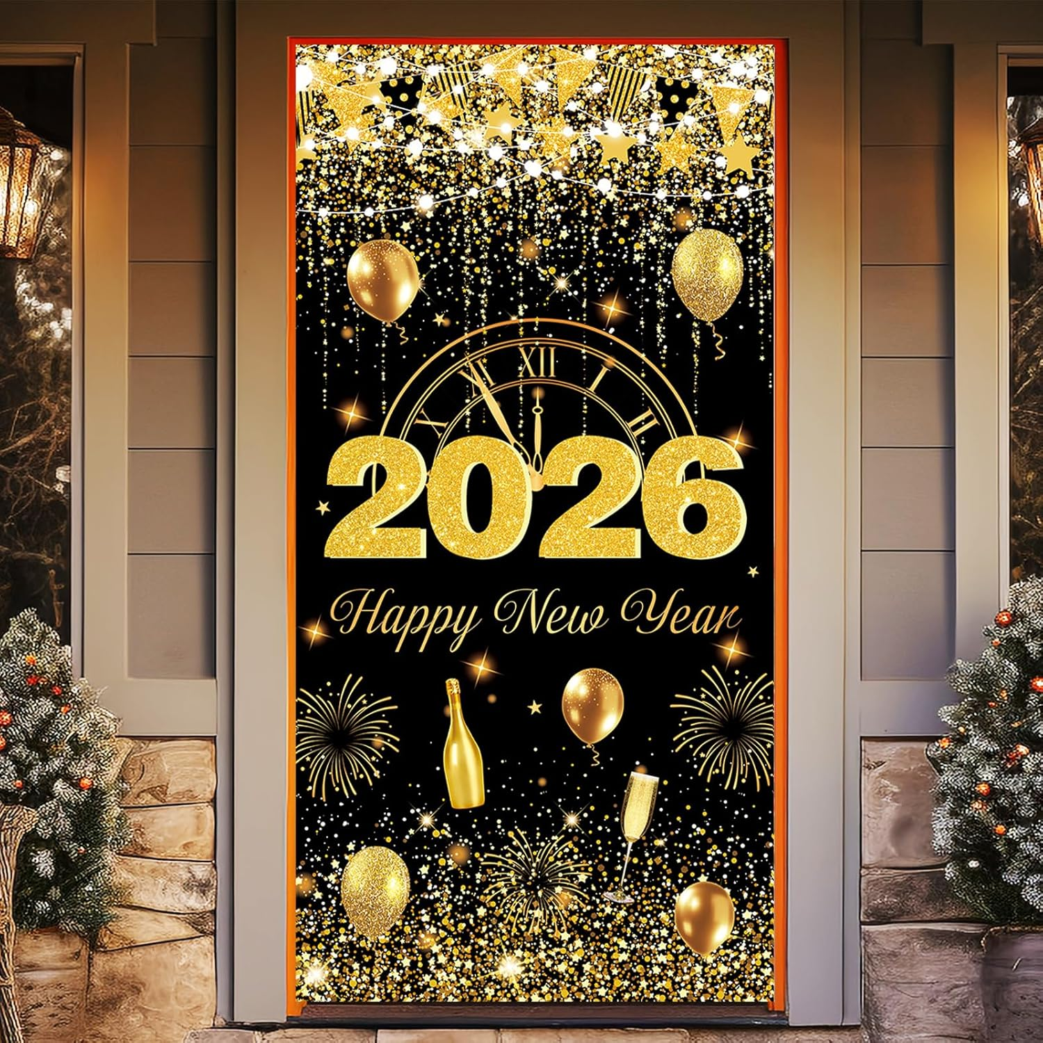 Bicuces Happy New Year Door Cover New Years Eve Party Supplies Welcome Banner for 2026 New Year Photo Banner Hanging Photography Background NYE Door Banner for Happy New Year Decorations 2026 image number 3