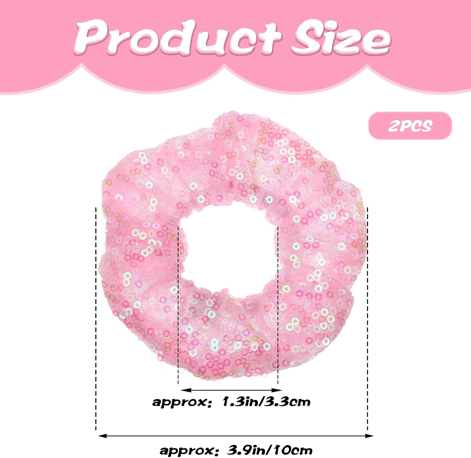 Thinp Pack of 2 Women'S Scrunchies, Glitter Hair Scrunchies, Sequins, Elastic Scrunchies, Sparkling Ponytail Holder, Hair Accessories for Girls, Women, Long Fine Thick Curly Hair Accessories image number 3