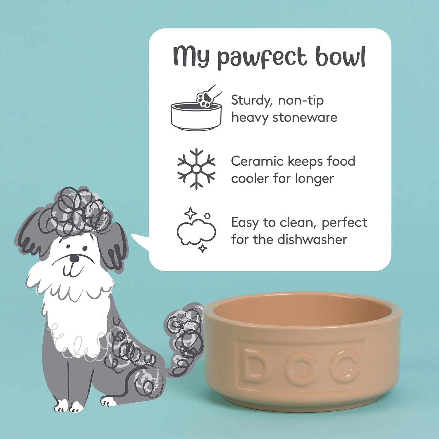 Mason Cash Cane Lettered Stoneware Dog Bowl, 400Ml, Beige 28483, White, One Size