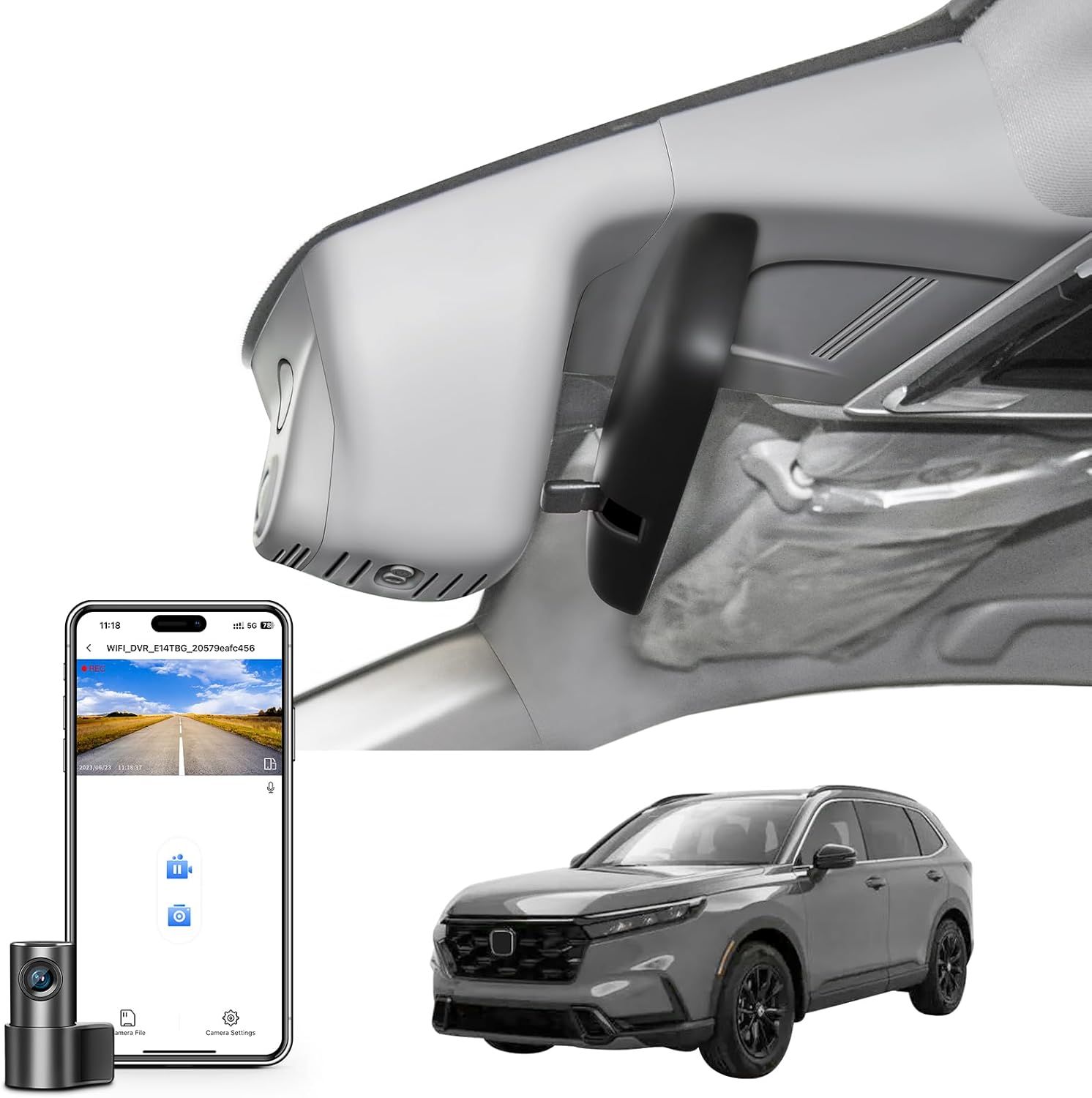 Mangoal Front 4K & Rear 1080P Dash Cam Custom Fit for Honda CRV Gen6 & CR-V Hybrid 2023 2024 2025(Grey), Integrated OEM Look, UHD 2160P Video, Wifi & App, GPS, 128GB Card