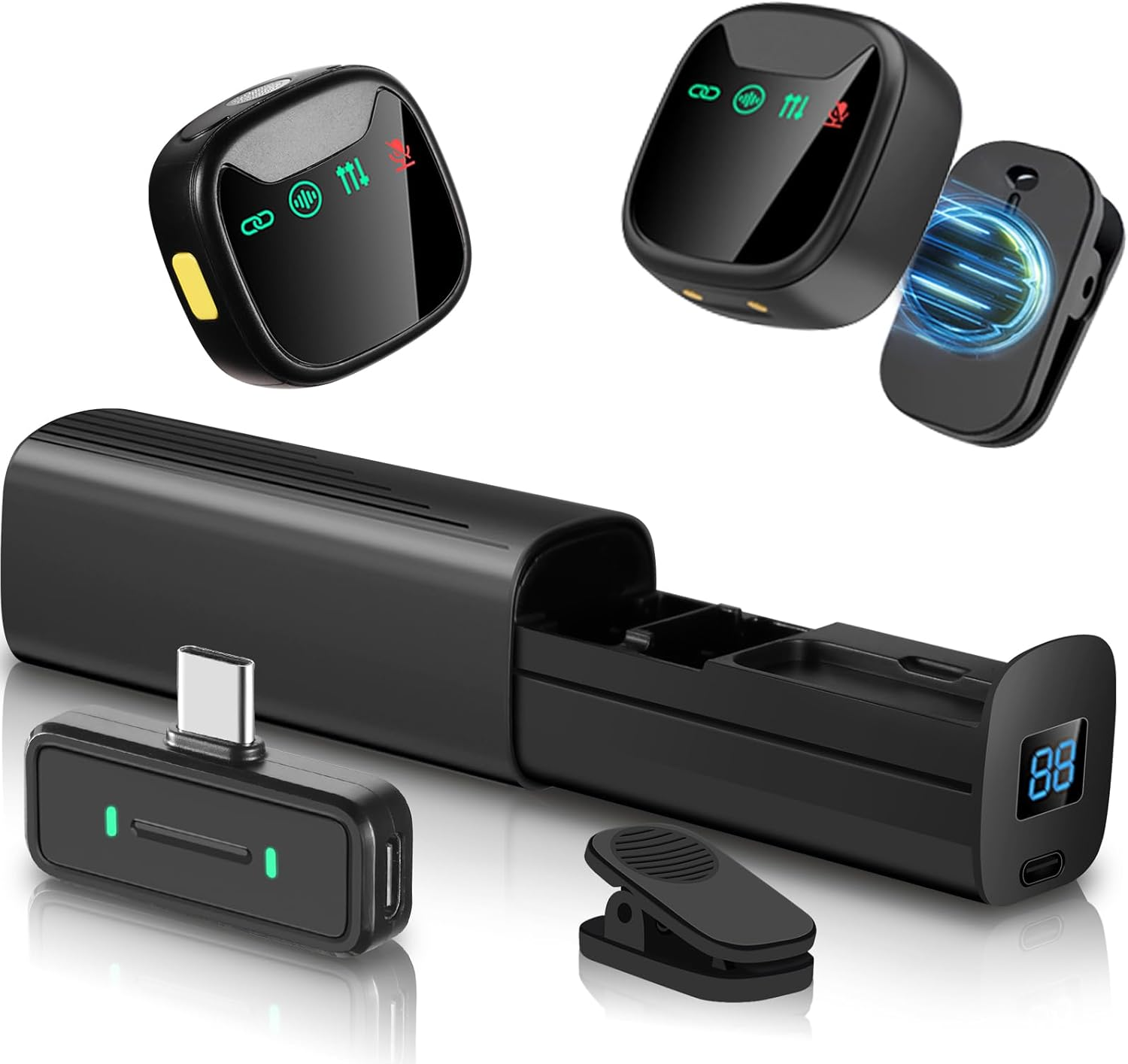 Wireless Lavalier Microphone, Magnetic Mini Lapel Mic for Iphone & Android PC, 30H Battery, 300Ft Range, Hi-Fi Audio, AI Noise Reduction Microphone for Live Streaming, Tiktok, Youtube