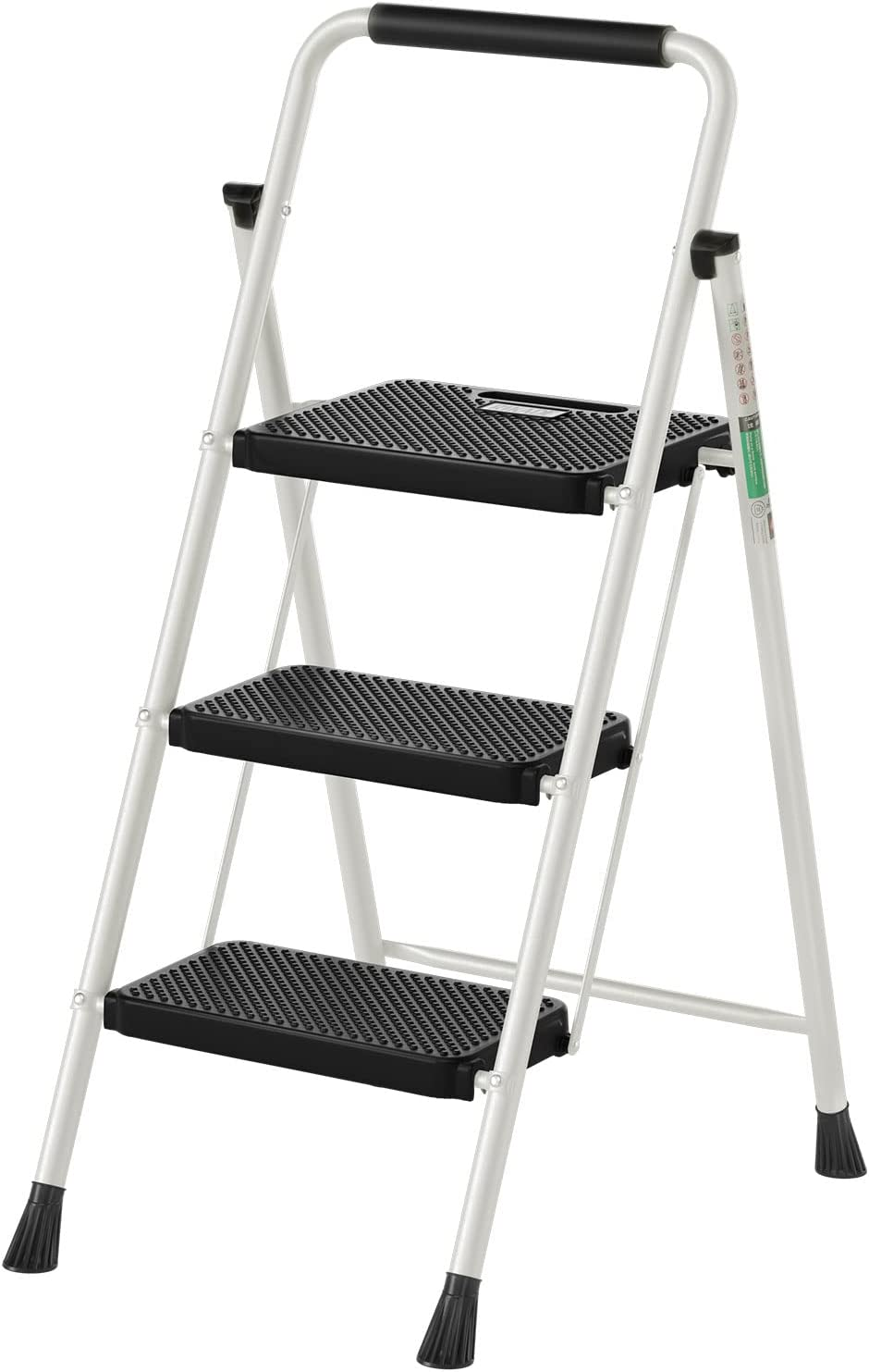 3 Step Ladder, RIKADE Folding Step Stool, Step Stool with Wide Anti-Slip Pedal, Lightweight, Portable Folding Step Ladder with Handgrip, Multi-Use Steel Ladder for Household and Office