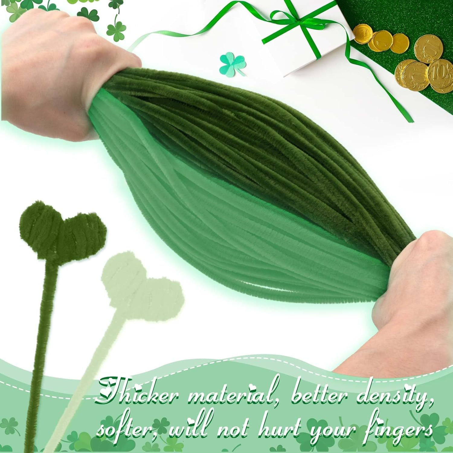 500 Pieces Pipe Cleaners Chenille Stems for Flowers Craft Supplies Bulk Fluffy Fuzzy Sticks for DIY Art Projects Creative Gift Wrapping Party Decorations(Boho Green,12 Inch) image number 2