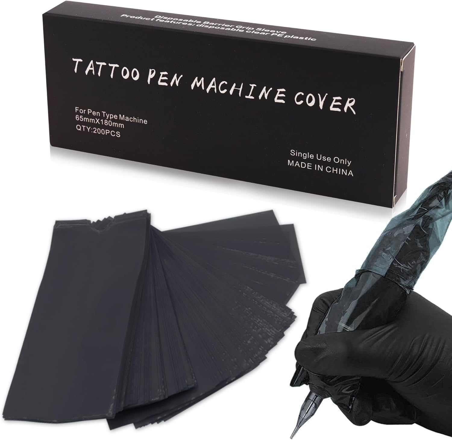 200PCS Tattoo Pen Covers - Rayyl Tattoo Pen Machine Covers Large Size 2.5X7.1 Inch Black for Cartridge Pen Machine Bags Sleeves Tattoo Kit Machine Pen Tattoo Supplies... image number 6