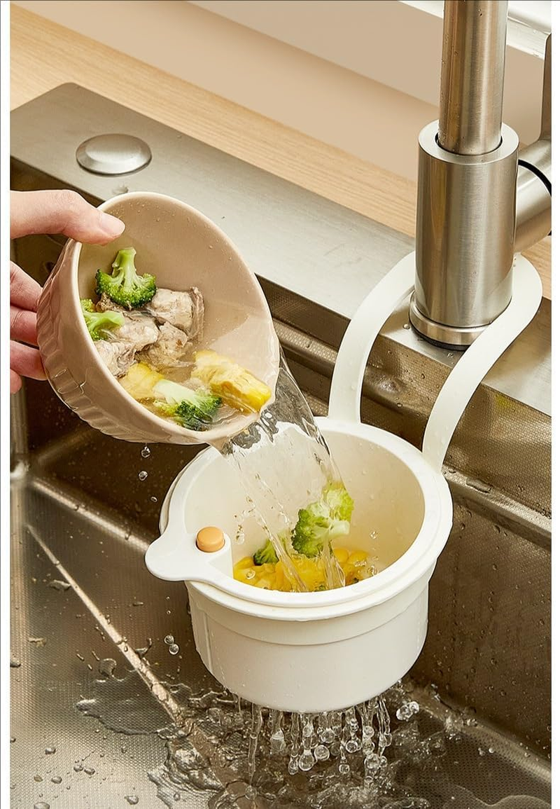Hanging Silicone Sink Strainer Basket, Food Waste Drain Basket with Handle, Kitchen Garbage Filter Holder for Sink (White) - White image number 4