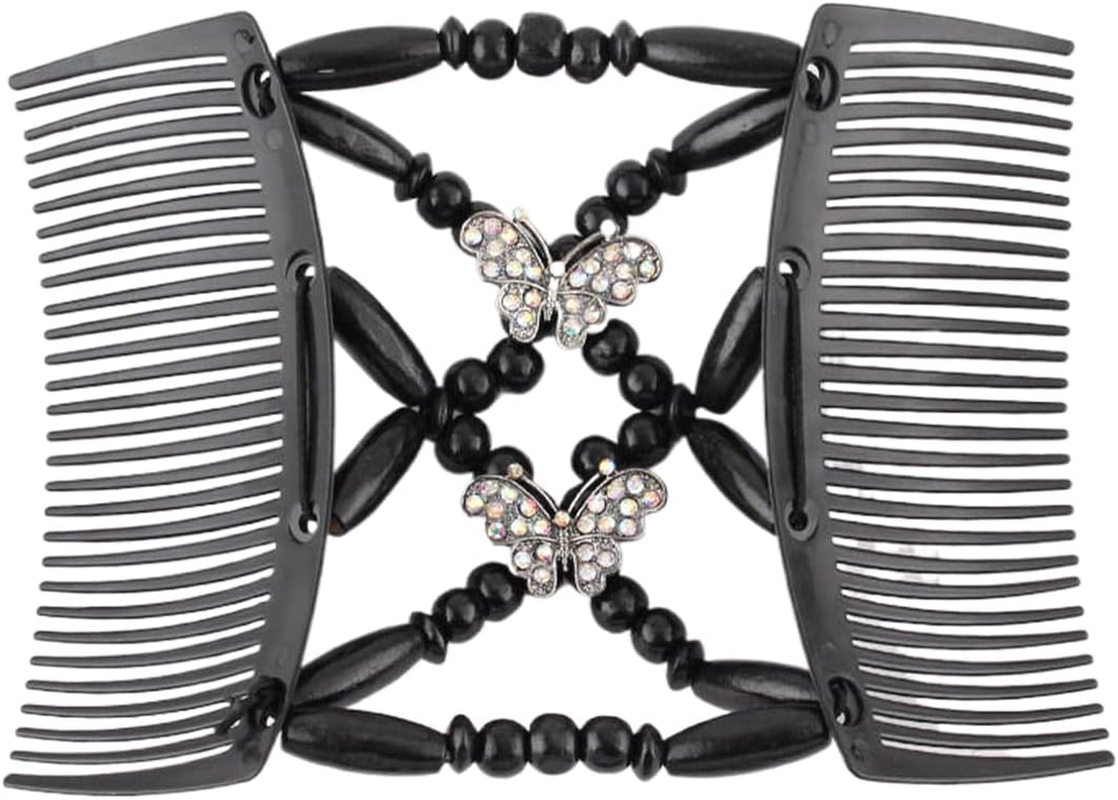 OQKAHIV 1 X Women'S Hair Clips, Fashionable Stretchy Hair Clip, Hair Comb Elastic Beads, Double Magic Hair Comb Hair Clips, Stretchy Comb Clips for Women, Girls, Hair Accessories, DIY Hair Styling image number 2