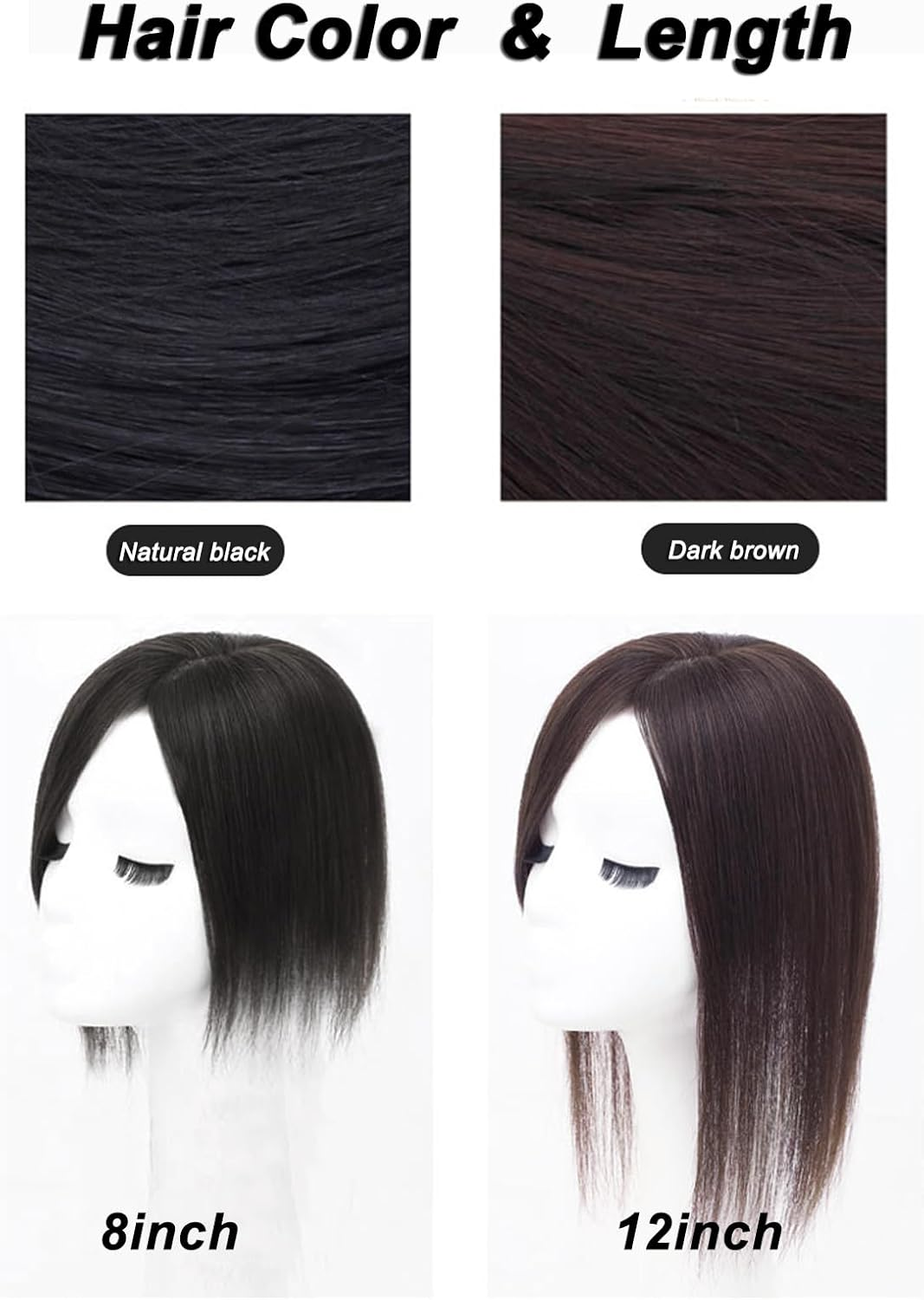 ICRAB Side Part Natural Hair Topper Wig Pieces Human Hair 13X14Cm Silk Base Crown Topper Clip in Hairpiece Large Coverage Wiglets Hairpieces for Thinning Hair Loss Natural Black,Left Part 12 Inch image number 6