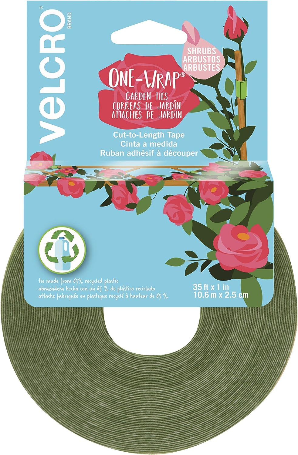 VELCRO Brand VEL-30071-USA ONE-WRAP Garden Ties | Plant Supports for Effective Growing | Strong Grips Are Reusable and Adjustable | Cut-To-Length, 50 Ft X 1/2 In, Green-Recycled Plastic
