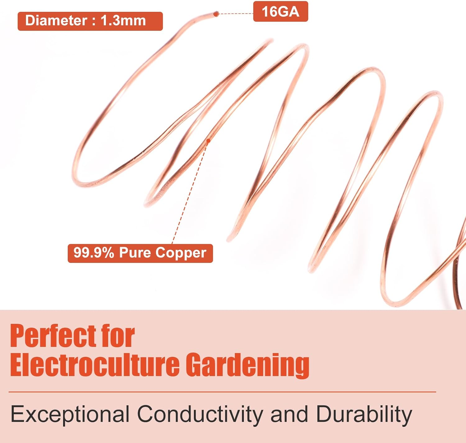 32 Feet Electroculture Gardening Antenna, Pure Copper Wire Gardening Coil Bare Wire 16 Gauge 99.9% Soft Copper Wire Stakes for Gardening, Growing Plants and Vegetables, Jewelry Making and Art Crafts