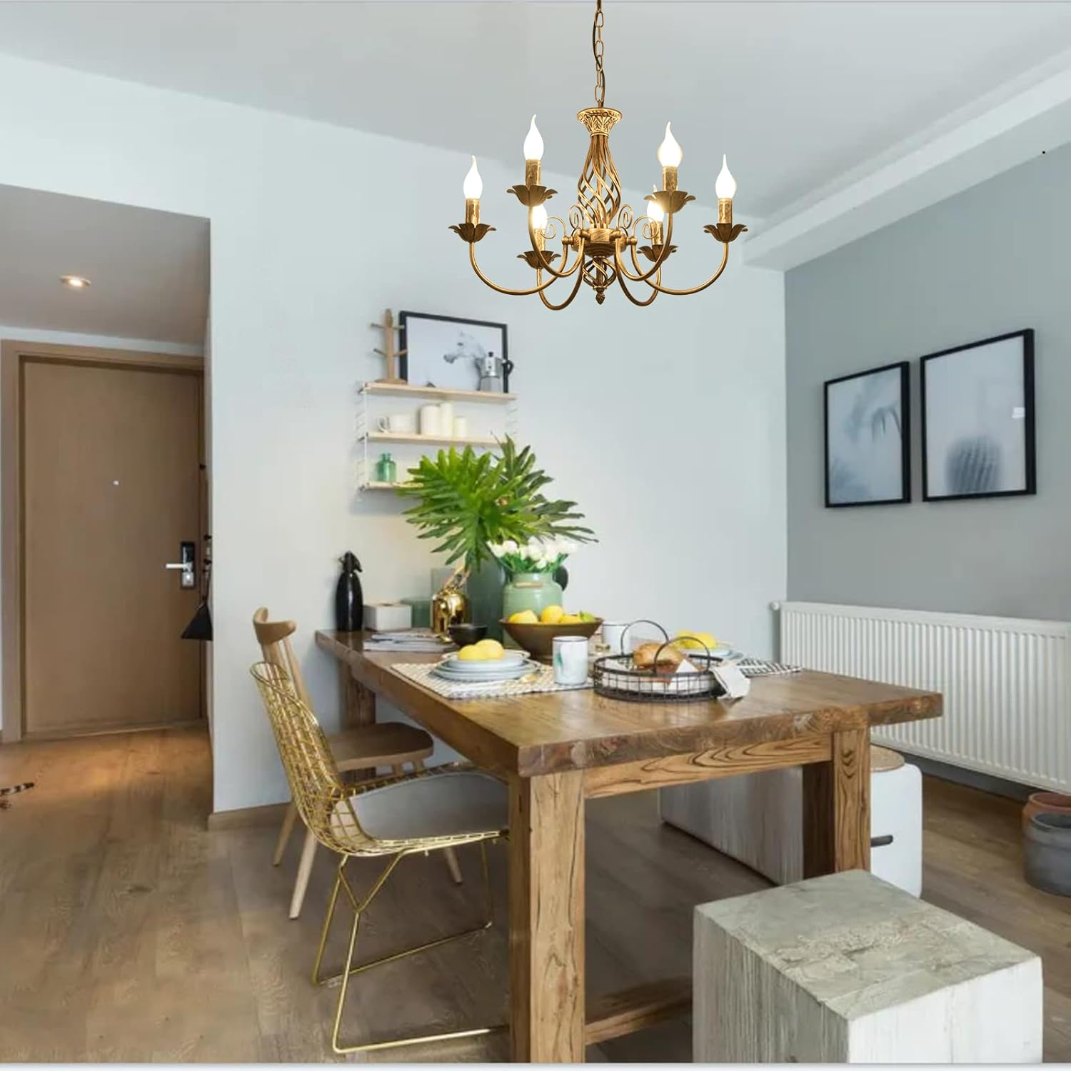 Jaycomey French Country Chandelier, Rustic 6 Light Bronze French Country Pendant Light Fixture, Vintage Metal Chandelier for Dining Room Kitchen Living Room Bedroom Hallway, E14 Base - Black/12 Light image number 2