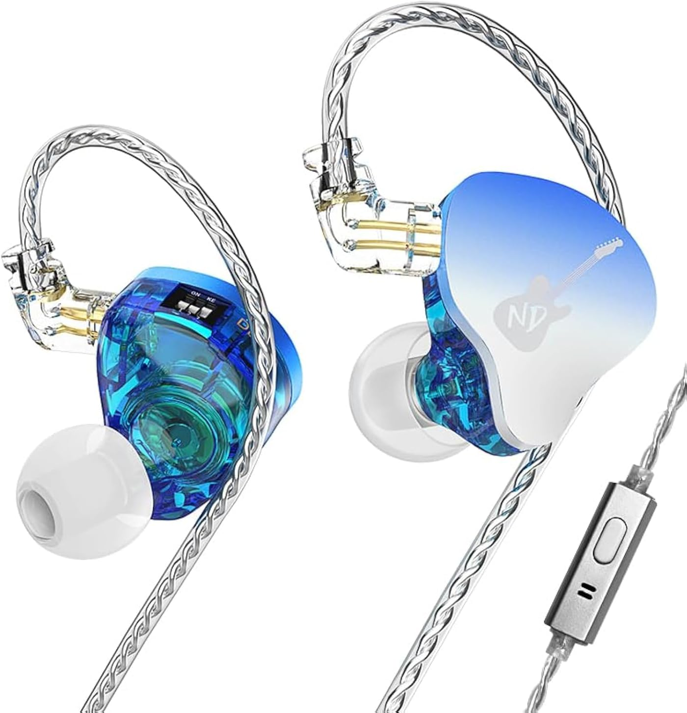 EZ EAR ND DD3 Hifi In-Ear Monitors, Dual Dynamic Drivers, In-Ear Headphones, IEM, 4 Tone Styles, Adjustable, with 2 Pin Detachable Design Cable for Singers, Bassists, Guitarists (Blue, With