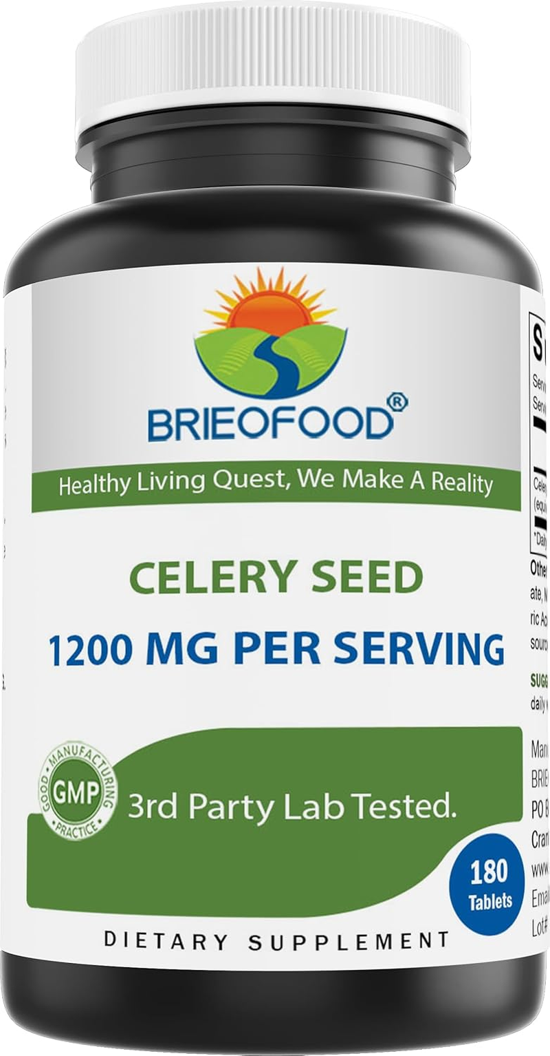 Brieofood Celery Seed 1200 Mg per Serving- 180 Tablets, Gluten Free, and Non-Gmo image number 4