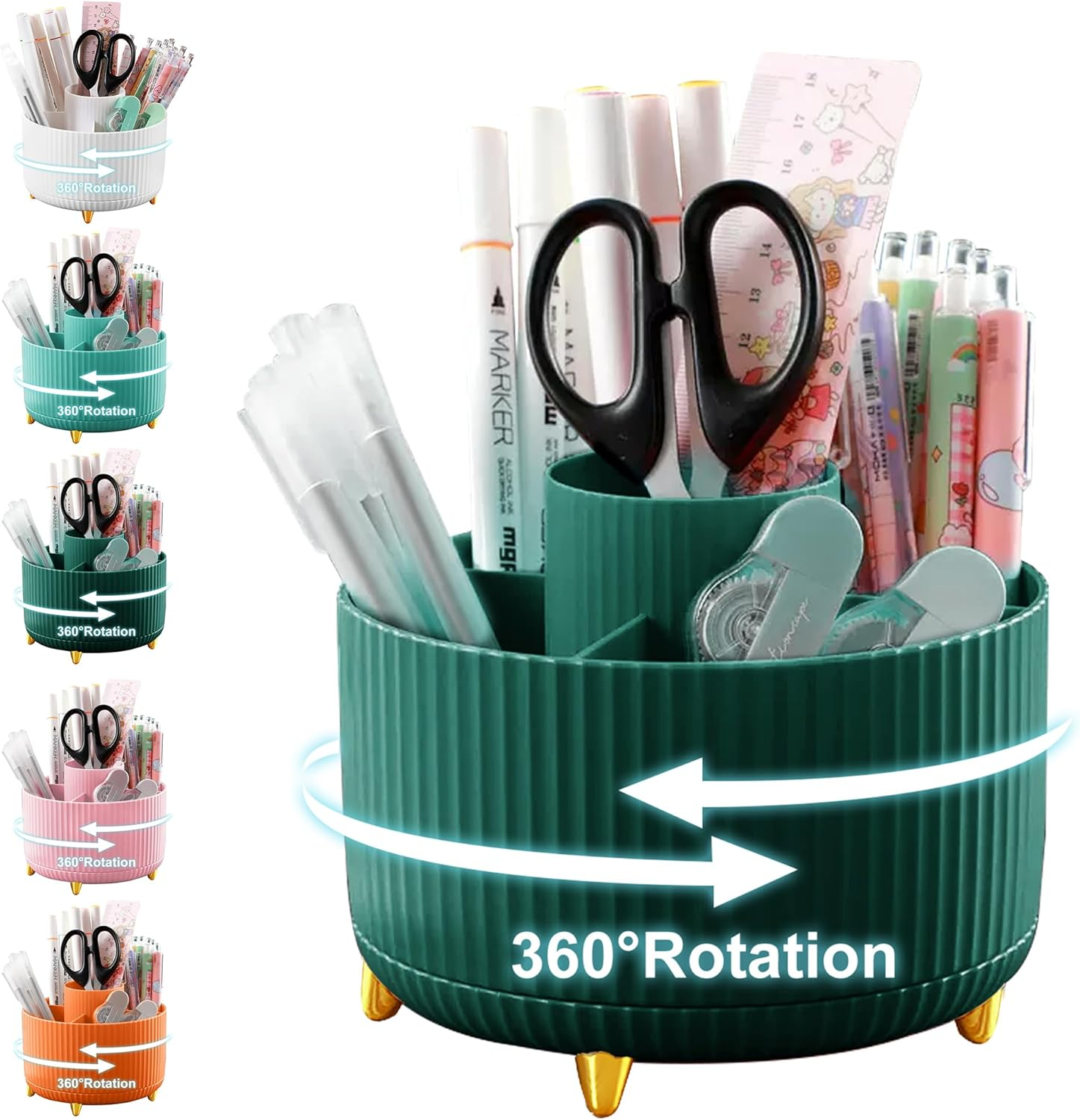 Cayxenful Pencil Holder for Desk,5 Slots 360&deg;Degree Rotating Desk Organizers and Accessories,Desktop Storage Stationery Supplies Organizer, Cute Pencil Cup Pot for Office, School, Home (Purple)