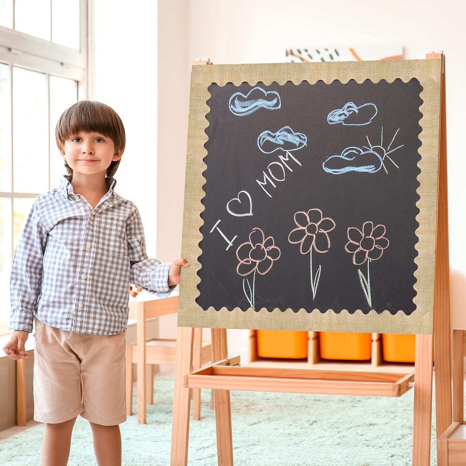 Durony 65.6 Feet Burlap Wood Bulletin Board Border Scalloped Border Trim Classroom Rustic Wood Decoration Borders for Home Classroom Office Decorations image number 4