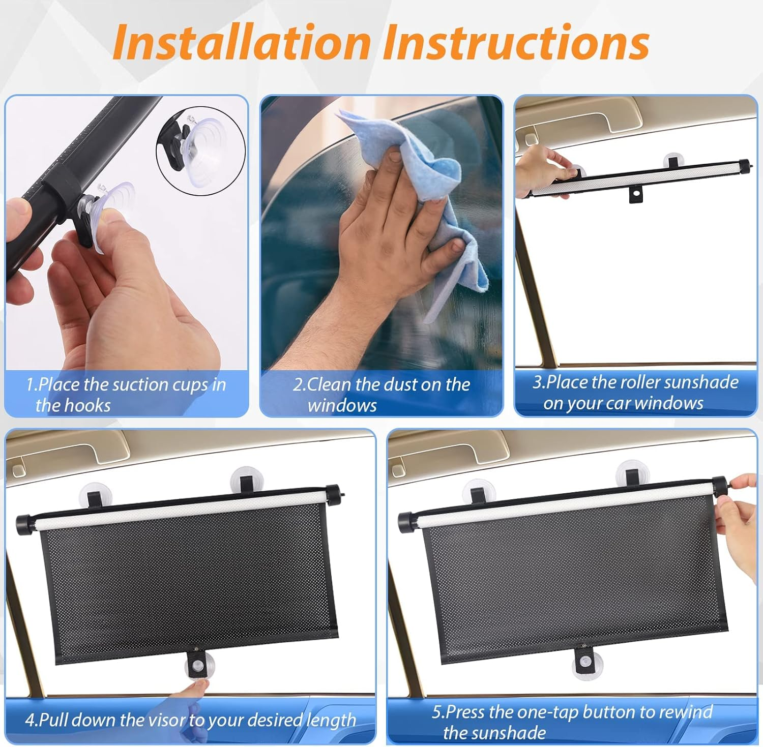 Car Window Shade (2 Pack) Car Roller Sunshade for Side Window,Car Sun Window Shade,Protect Baby Kids and Pets from UV Rays Sun Glare,Suitable for Most Cars,Suv, Trucks,House and Office Window image number 6