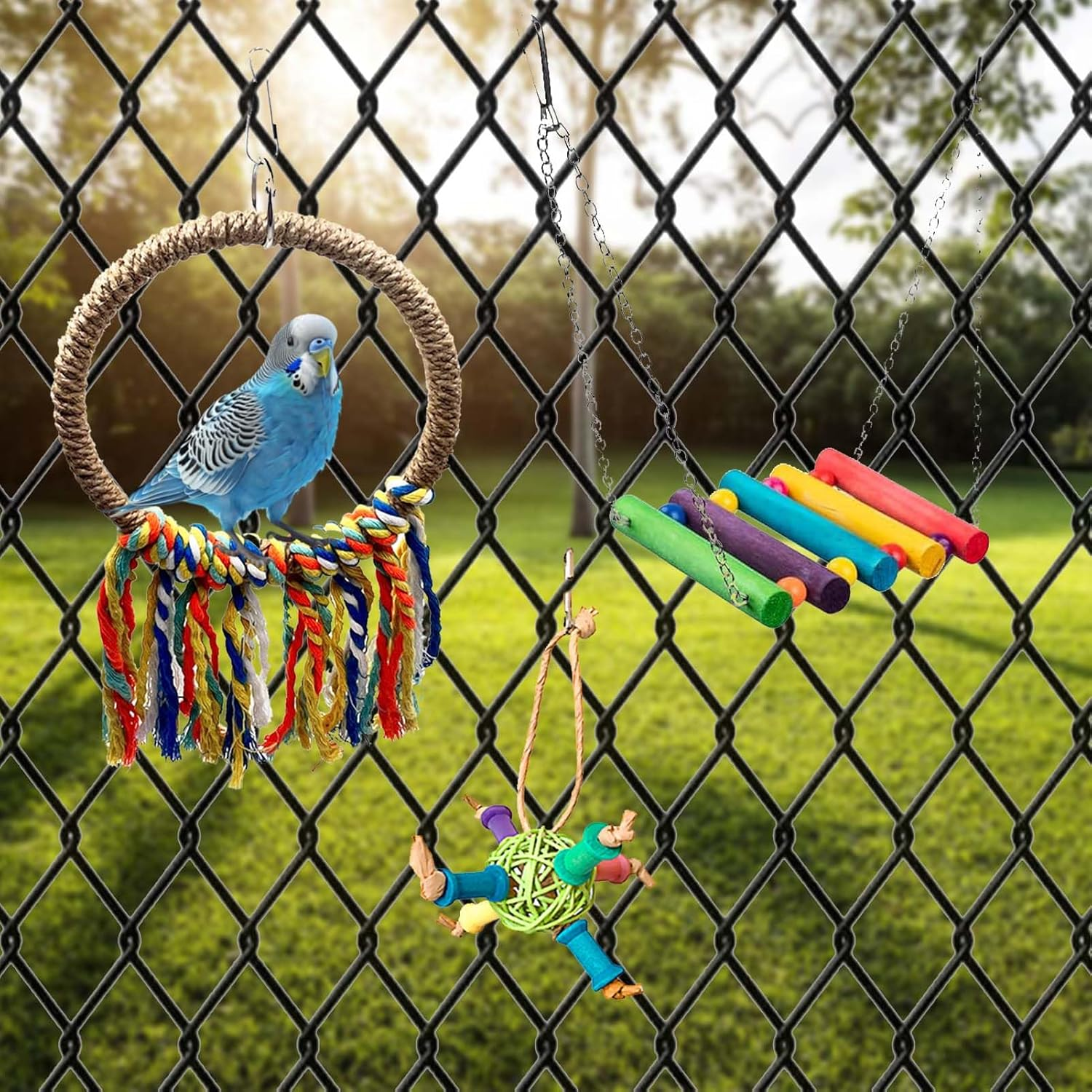 Parakeet Toys,15 Pcs Bird Toys,Bird Toys for Parrots,With Bird Swing,Birds Stand,Foraging Toy,Bird Cage Accessories for Parrots,Lovebirds,Cockatiel,Budgie image number 2