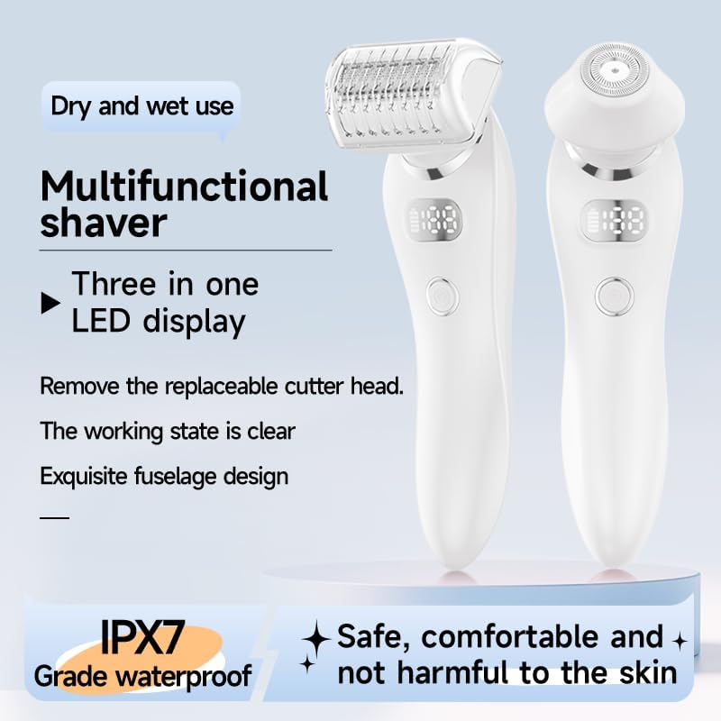 Haokry Electric Razor for Women, Silk Glide Epilator for Painless Hair Removal, 3-In-1 Lady Shaver for Legs, Face, Bikini, Rechargeable Wet and Dry Use (White)