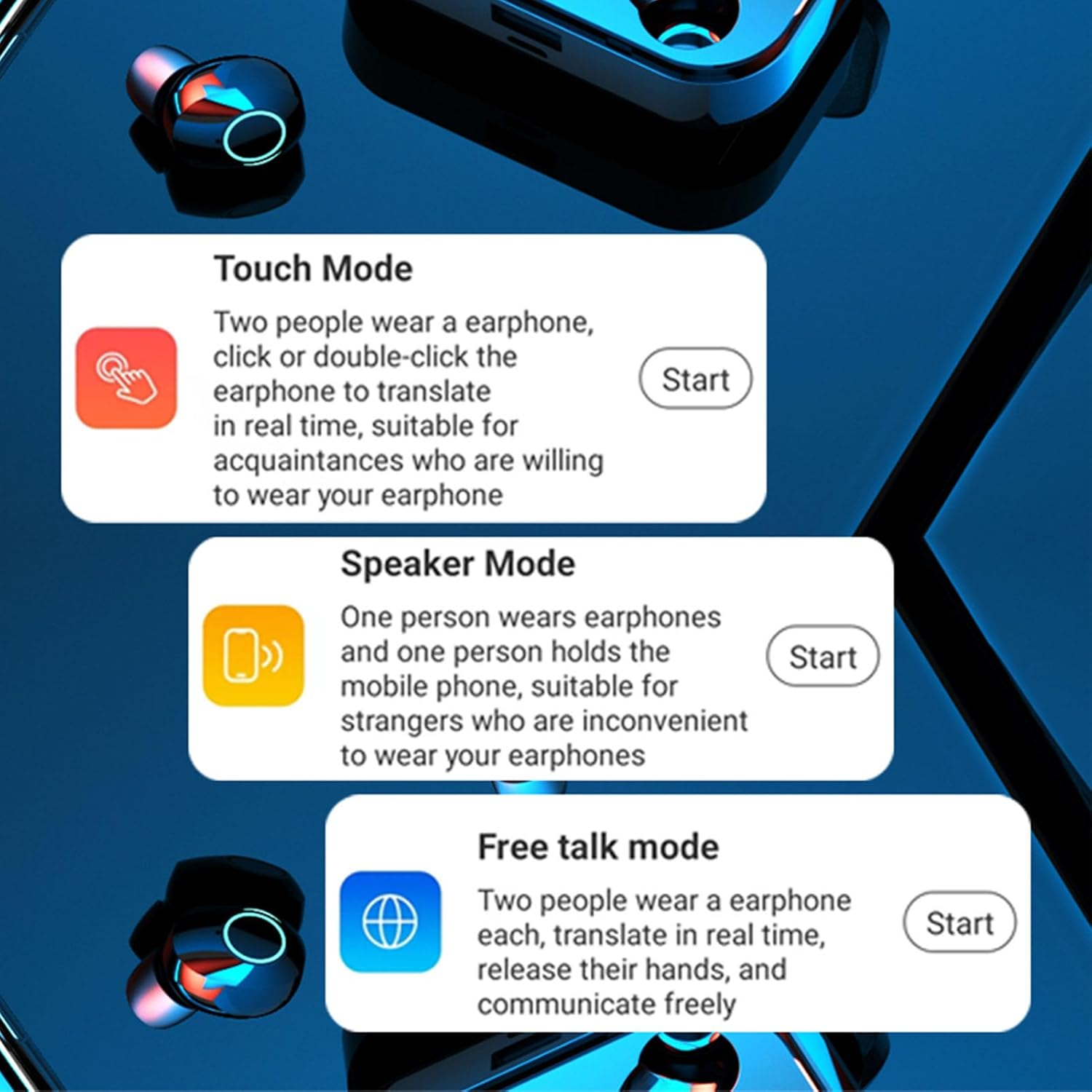 Voice Translator Earphones, 144 Online Real-Time Voice Translation Headphones, Three Modes, Touch Control, Earbuds Translation Device with App Music Call Function, Black image number 3