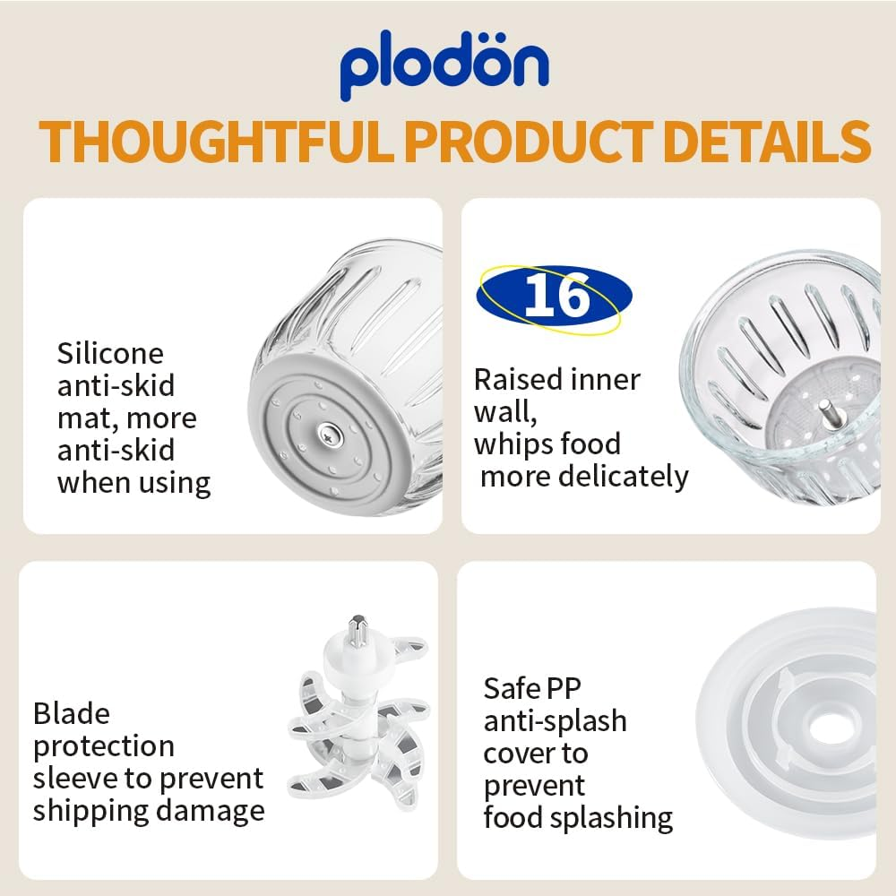 Baby Food Maker Mini Cute and Small Food Processor Puree Blender Grinder Chopper 1.2 Cup Glass Bowl with 6 Blade Electric (Spaceman-White(One Bowl)) image number 5