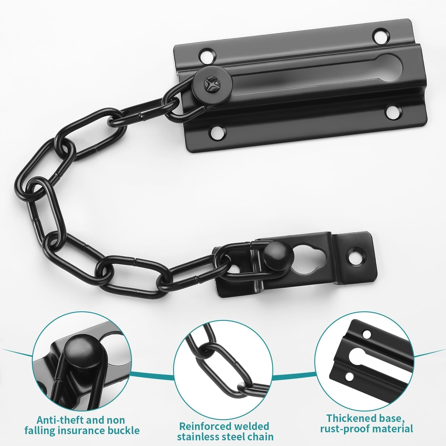 4 Pack Door Chain Lock, Security Safety Door Latch Locks with 24 Screws, Sturdy Stainless Steel Chain Lock Door Guard for inside Door Front Door Hotel Apartment Home image number 4