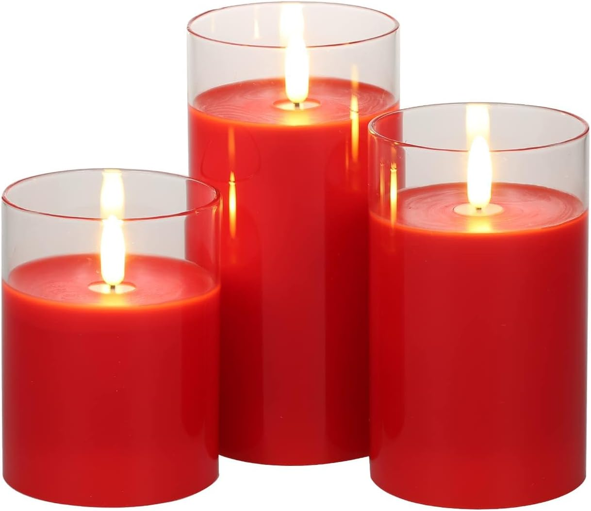 Clear Glass Flameless Candles Battery Operated with Timer, Remote Control, LED Pillar Candles Battery Powered, D3 H4 5" 6", Set of 3 (White)