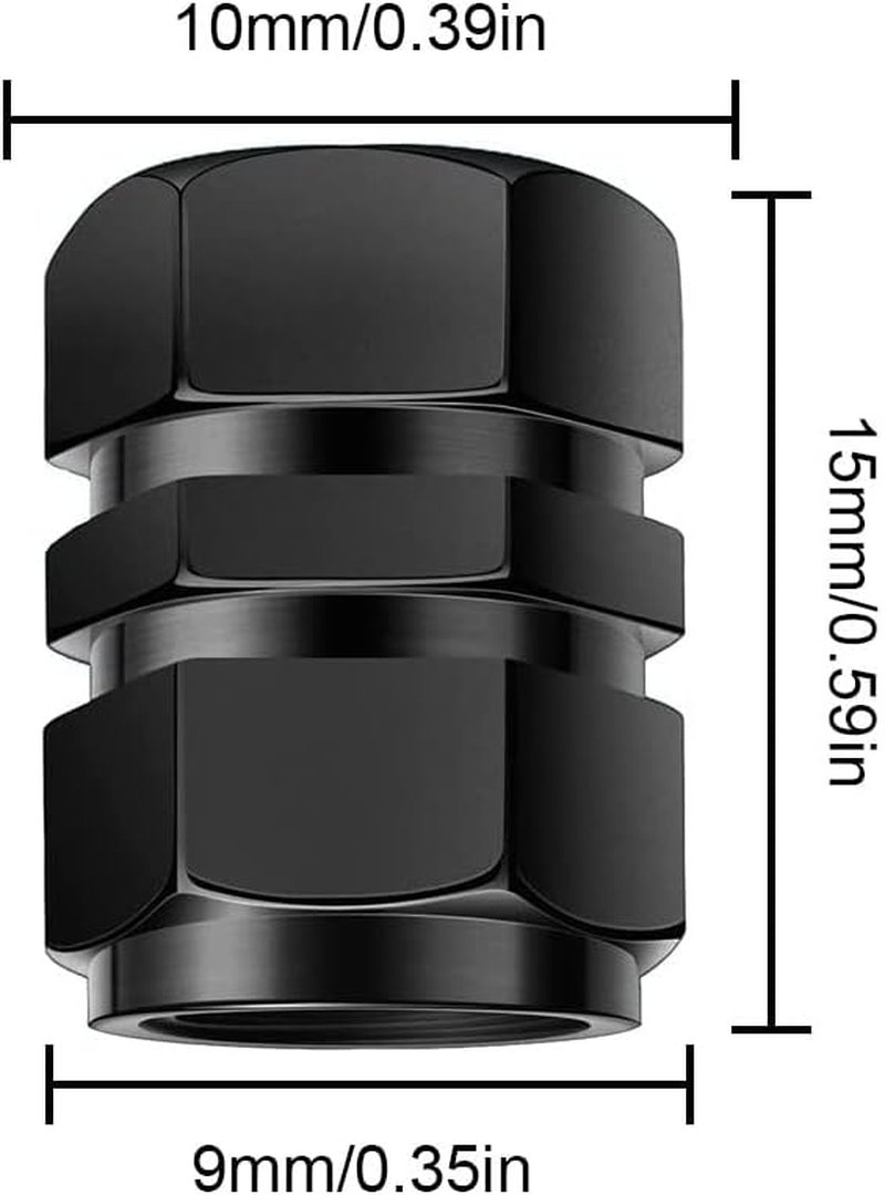 PLABBDPL Tyre Valve Caps 4 Pieces Aluminum Car Wheel Dust Cap Car Tire Marker with Hex Joint Universal Tyre Valve Caps (Black) image number 4