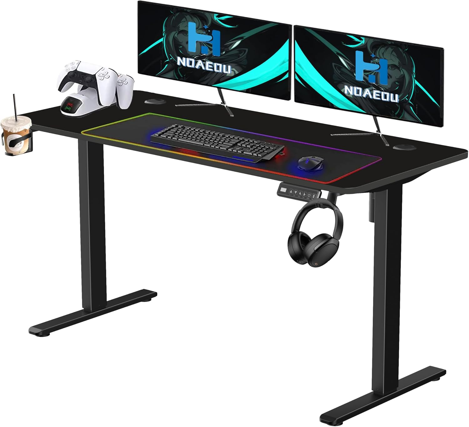 NOAEOU Electric Height Adjustable Standing Desk, 55In X 23.6In Large Sit Stand up Computer Table Workstations for Home Office (Black Carbon Fiber Veneer)