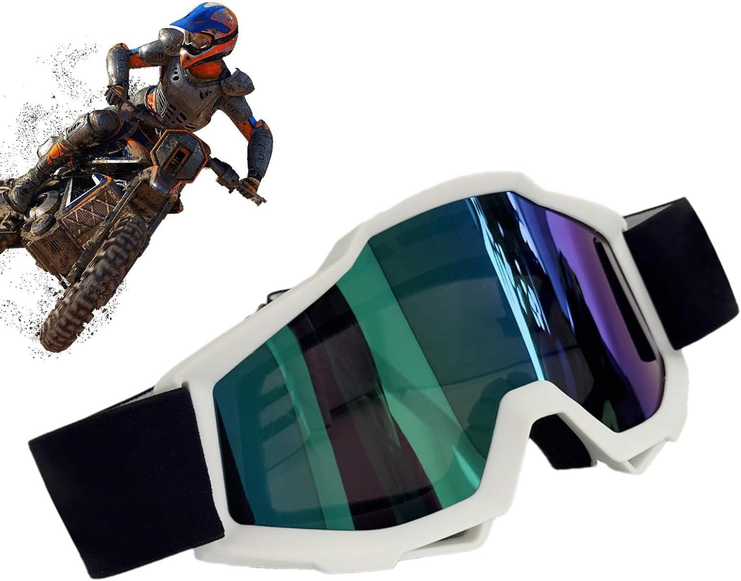 Helmet Goggles, Non-Slip Eyewear for Riders, Dirtbike Goggles Anti-Fog ATV Goggles Sponge Padding Dustproof Eyewear for Adults Outdoor Activities