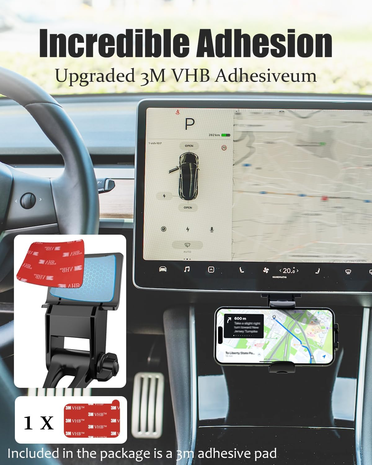 Wukanleng Phone Mount for Tesla Model 3 Model Y, [Strong Adhesive] Tesla Touchscreen Phone Holder with 360&deg; Rotation One Handed Operation Compatible with Iphone, Android Smartphone, More 4-7" Phone image number 4