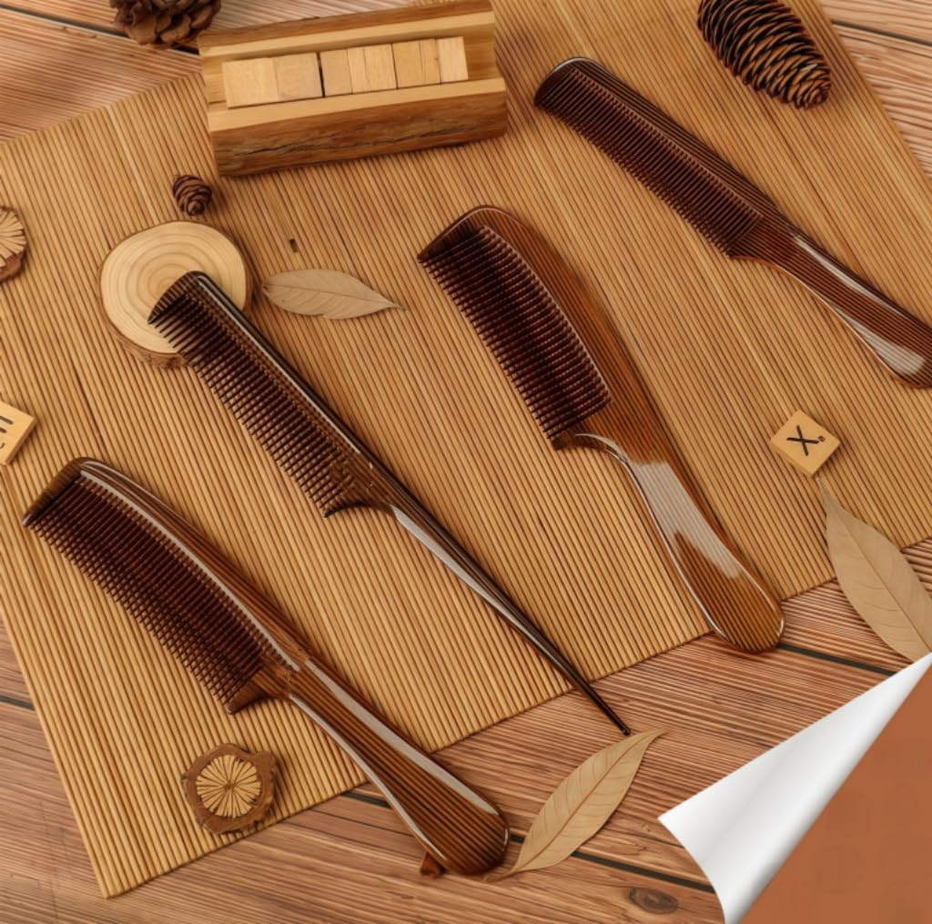 Wooden Natural Detangling Fine Tooth Wide Tooth Combs, 4Pcs Natural Sandalwood Tail Comb Anti-Static,Anti-Static Scent Wooden Detangler Combs,Wood Wide Tooth Comb for Shiny Hair image number 4