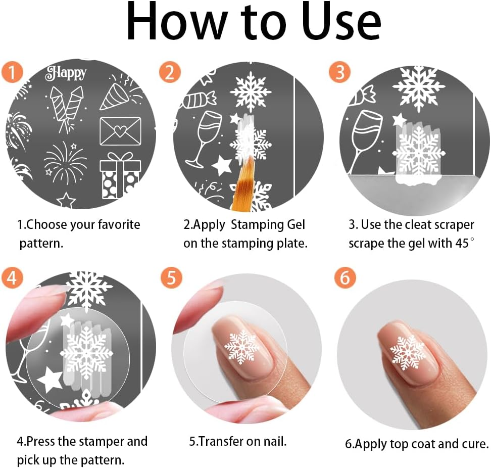 PH Pandahall Pack of 3 Cheer Nail Stamping Plate Bow Cake Gift Fireworks Snowflake Nail Art Templates Beautiful Stencils Stainless Steel Picture Plates for Birthday Christmas Holiday Winter