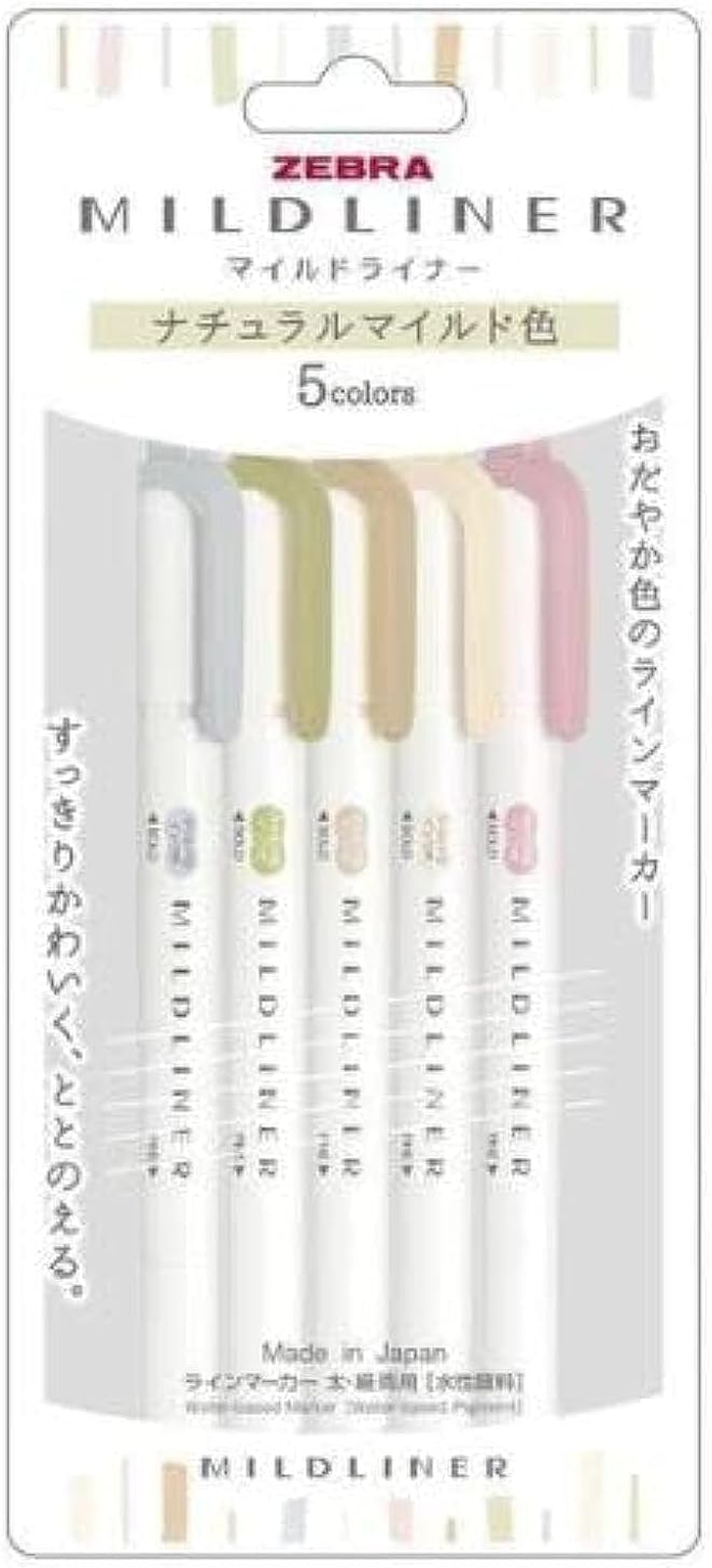 Zebra Line Marker, Thick & Fine Water Based Pigment, Mildliner, Natural Mild Colors, 5 Colors WKT7-5C-NTC image number 1