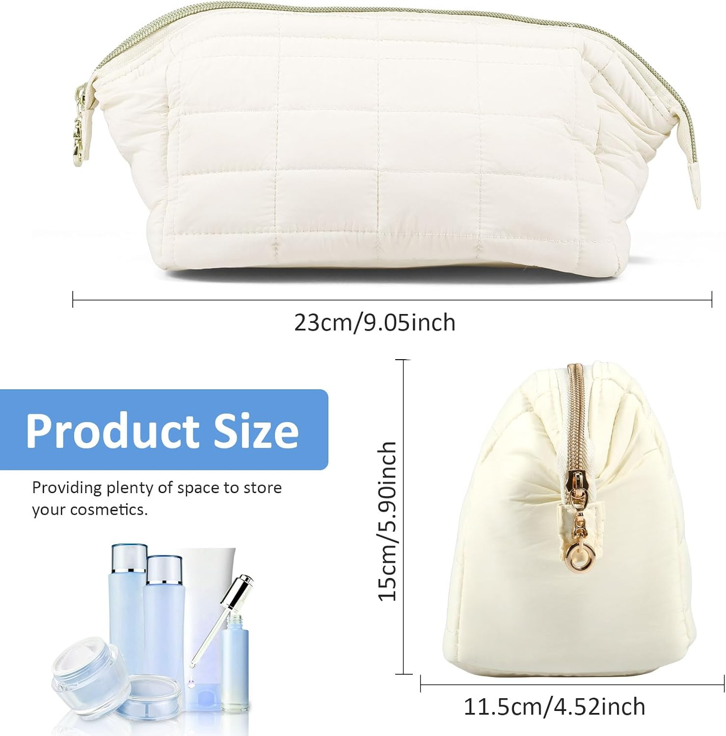 Makeup Bags, Large Capacity Travel Cosmetic Bag, Makeup Bags for Women, Lightweight Toiletry Travel Bag with 3 Inner Pockets, Travel Cosmetic Bags for Women Girls (Beige) - Black image number 6