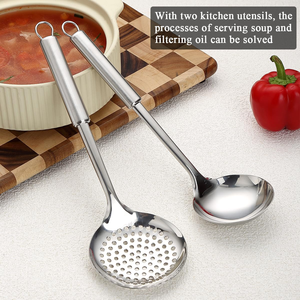 Reanea Stainless Steel Cooking Utensils Set 4 Pieces, Kitchen Tools Set Include Metal Spatula Set, Kitchen Skimmer, Soup Ladle, Kitchen Gadgets Essentials New Home Must Have