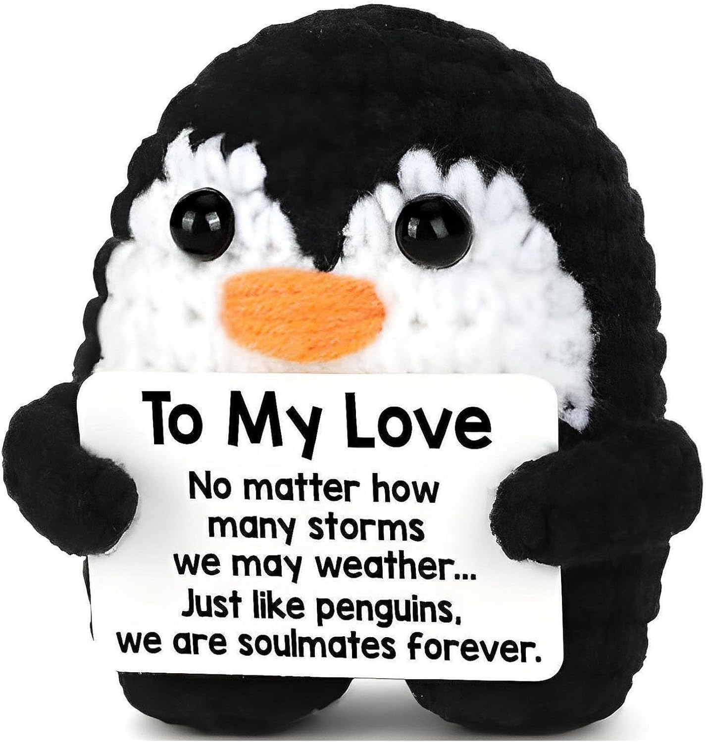 ZCOINS Small Emotional Support Positive Crochet Penguin, Mini Positive Crochet Plush Penguin Valentines, Small Inspirational Funny Plush Desk Decor, Soulmate Birthday Lovers