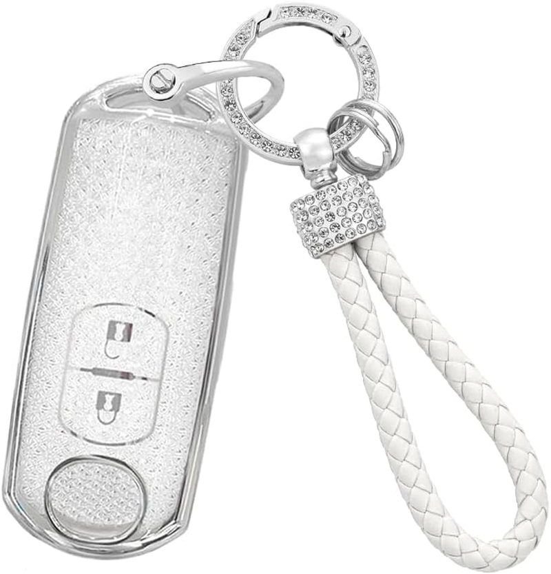 Ontto TPU Car Key Fob Cover Fit for Mazda 2 3 6 CX3 CX4 CX5 CX6 CX7 CX8 CX9 CX-30 CX-50 CX-70 CX-90 MX-30 MX-5 Atenza Axela Key Case Holder Keychain Shell Keyring Bag Bling Accessories Pink A